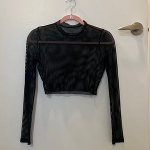 Long sleeve black mesh crop